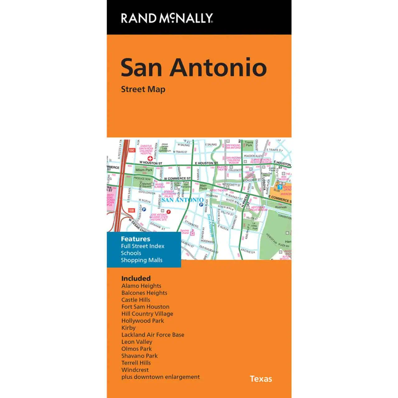 Detailed street map of San Antonio, Texas featuring downtown area, neighborhoods, parks, shopping malls, schools, and streets for accurate navigation. Ideal for travelers, residents, and tourists.