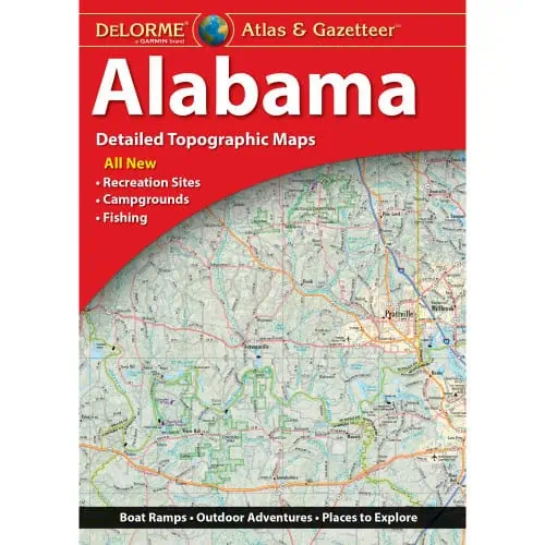 Detailed topographic map of Alabama from The Map Shop, showing roads, rivers, and terrain features for outdoor activities and exploration.