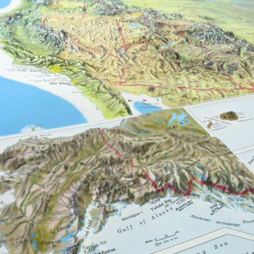 Detailed topographic map of California with mountains, roads, and geographic features, ideal for outdoor enthusiasts, travelers, and map collectors seeking accurate cartographic details.