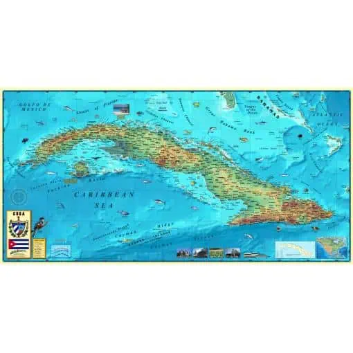Detailed map of Cuba showing geographical features, cities, regions, and surrounding waters, including the Caribbean Sea and Gulf of Mexico, ideal for travelers, educators, and geography enthusiasts.