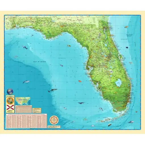Detailed map of Florida featuring cities, highways, lakes, and natural landmarks for travel and navigation.