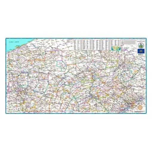 Detailed map of Pennsylvania with counties, highways, and major landmarks, ideal for travel planning and navigation, available from The Map Shop.