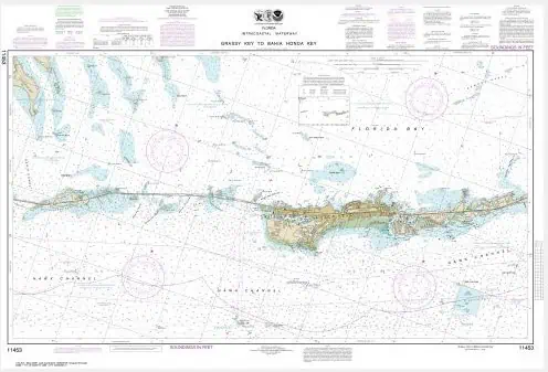Detailed nautical chart of the ocean and coastal areas, highlighting navigation routes, hazards, and maritime features for safe maritime navigation.