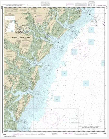 Detailed nautical chart of Tybee Island to Doboy Sound, featuring water depths, navigational aids, and coastal topography for marine navigation and boating safety.