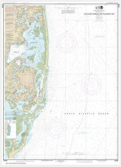 High-quality nautical map of Caitham Harbor and Pleasant Bay located along North Atlantic Ocean, ideal for marine navigation, boating, and sailing enthusiasts.