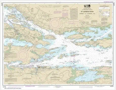 Detailed topographic chart of the St. Lawrence River, ideal for navigation, outdoor activities, and geographic exploration, available from The Map Shop.