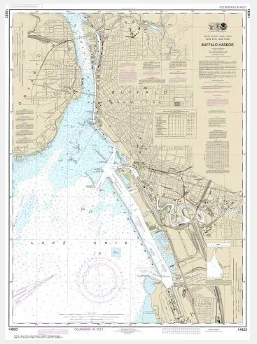 Detailed map of Buffalo Harbor showing waterways, navigation routes, and surrounding terrain, ideal for maritime navigation, boating, and environmental planning.
