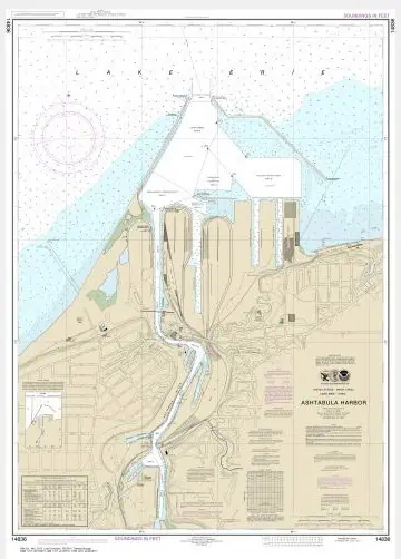 Detailed nautical chart of Astabula Harbor showing water depths, navigation routes, and harbor facilities for maritime navigation and boating safety.