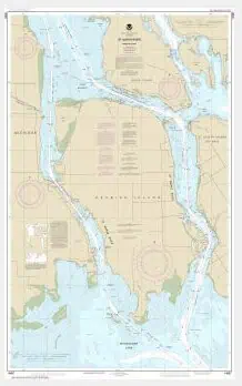 High-resolution nautical chart from The Map Shop displaying detailed water depths, navigational aids, and coastal features for sailors and boaters planning their maritime routes.