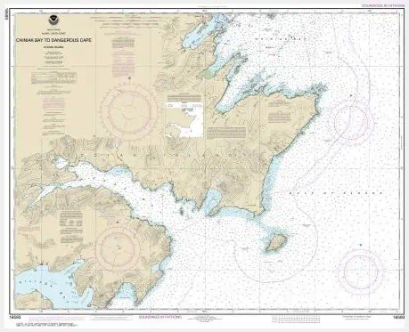 Detailed navigational nautical chart of the dangerous Cape region, featuring depth contours, maritime navigation aids, and coastline details for safe boating and maritime navigation.