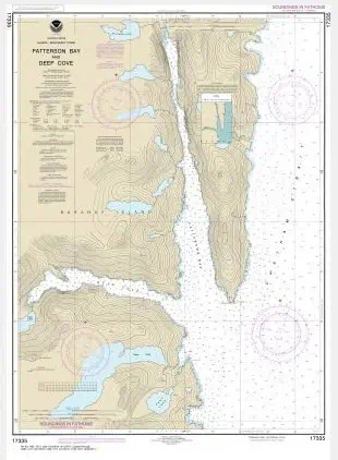 Detailed nautical chart of Patterson Bay Deep Cove with depth contours, navigational aids, and other maritime features for safe boating and navigation.