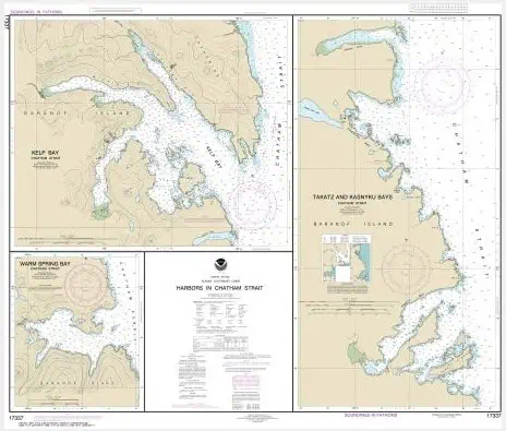 Detailed nautical charts of Kelpt Bay, Warne Spring Bay, and Harbors in Chatham Strait displayed on The Map Shop website, showcasing navigational maps for maritime navigation and sea voyage planning.