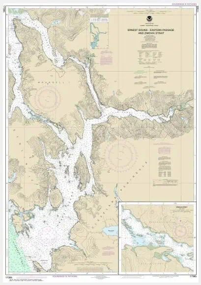 Detailed nautical chart of Ernest Sound and Eastern Passage waterways, ideal for maritime navigation and boating adventures in Alaska.