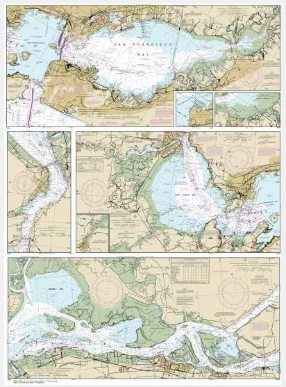 Detailed nautical charts of San Francisco Bay and surrounding waterways, essential for maritime navigation, boating, and marine planning. High-quality maps from The Map Shop.