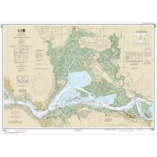 Detailed Lake Suisun Bay nautical map with water depths, navigation aids, and surrounding topography for marine navigation.