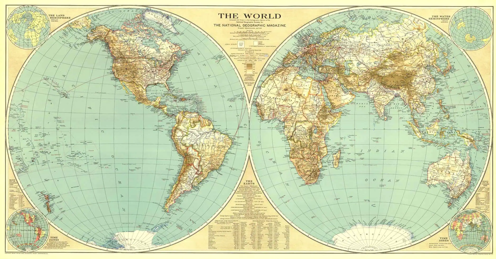 1935 World Map by National Geographic