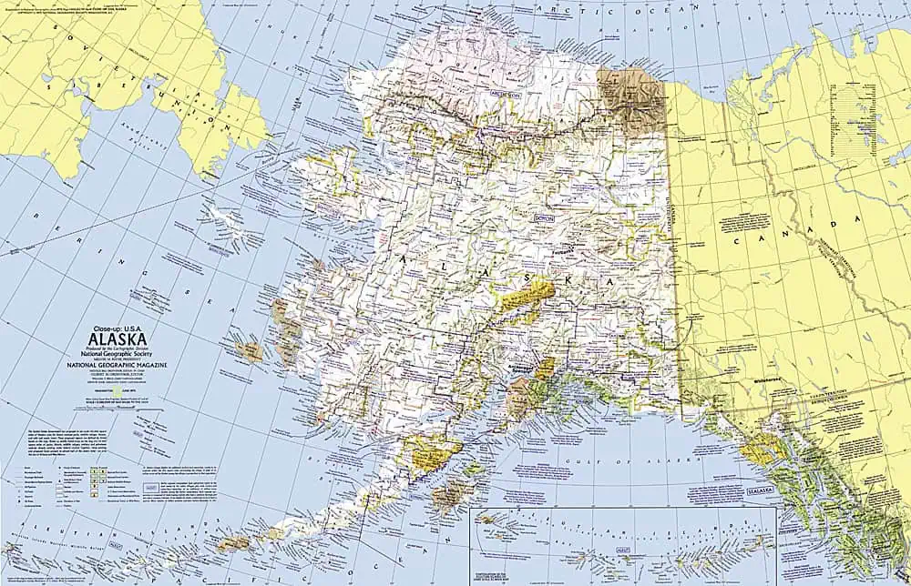 Detailed vintage map of Alaska from 1975, showcasing geographic features and regions.