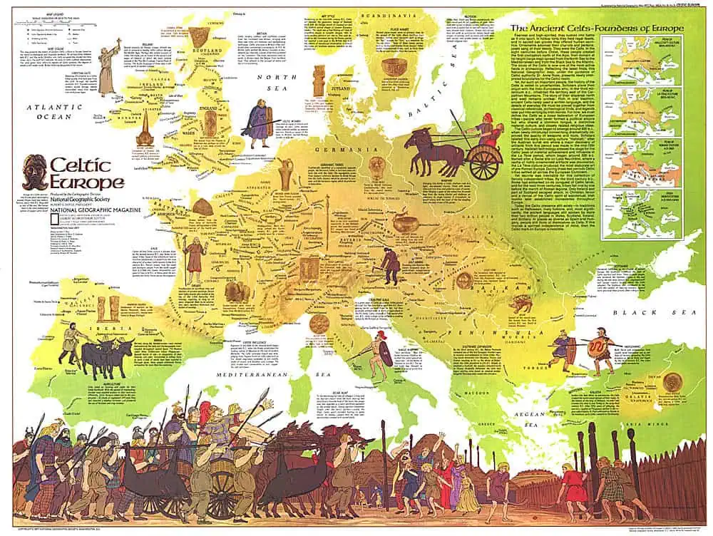 Detailed map of Celtic Europe highlighting ancient cultures and regions.