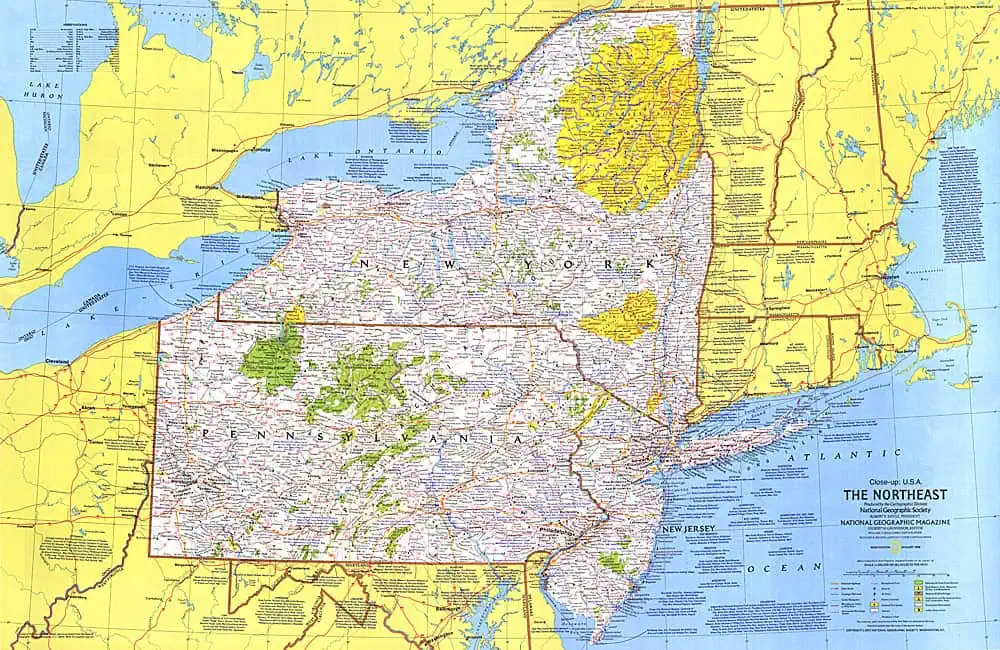 Detailed vintage map of the Northeastern United States from 1978, showcasing cities, roads, and geographic features.