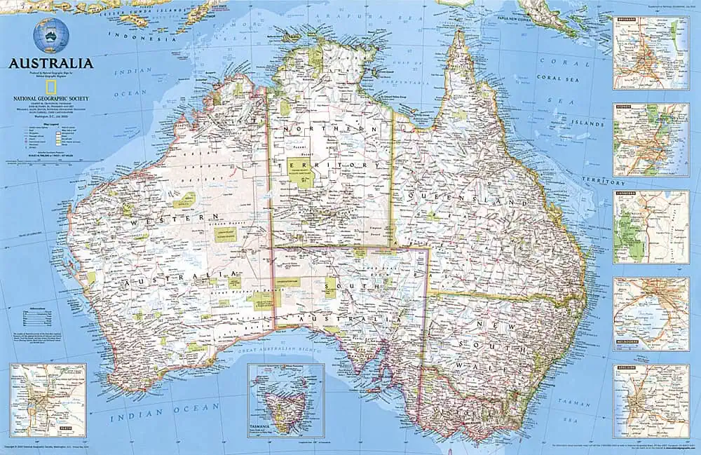 Detailed map of Australia showing cities, regions, and geographical features for educational and travel planning purposes.
