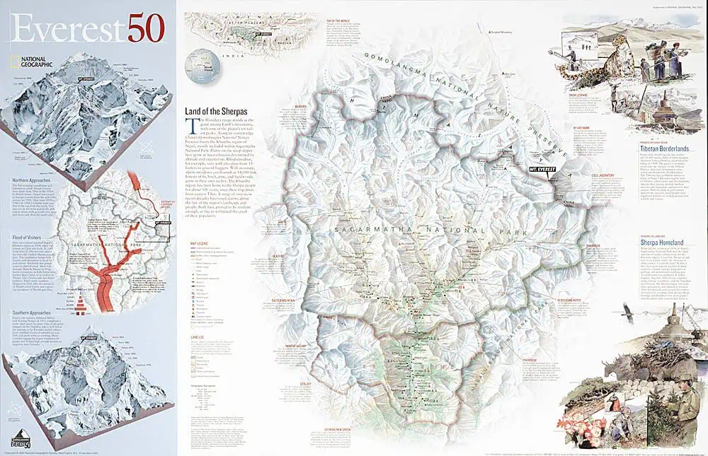 Detailed topographic map of Mount Everest and surrounding region, highlighting key routes, terrain features, and geographic landmarks for climbers and explorers.