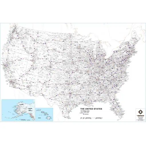 Interstate highway map of the United States with detailed city and state labels, ideal for navigation, travel planning, and geographic reference from The Map Shop.