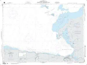 Detailed nautical chart of the Gulf of Mexico, showing depths, coastlines, and navigational features for marine navigation and chart reading.