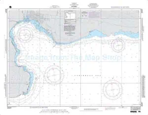 Vintage nautical chart of a coastal area with navigational details and depth contours, ideal for maritime enthusiasts and navigation planning.