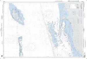 Detailed nautical chart of coastal waters and islands, ideal for navigation, boating, and maritime planning from The Map Shop.