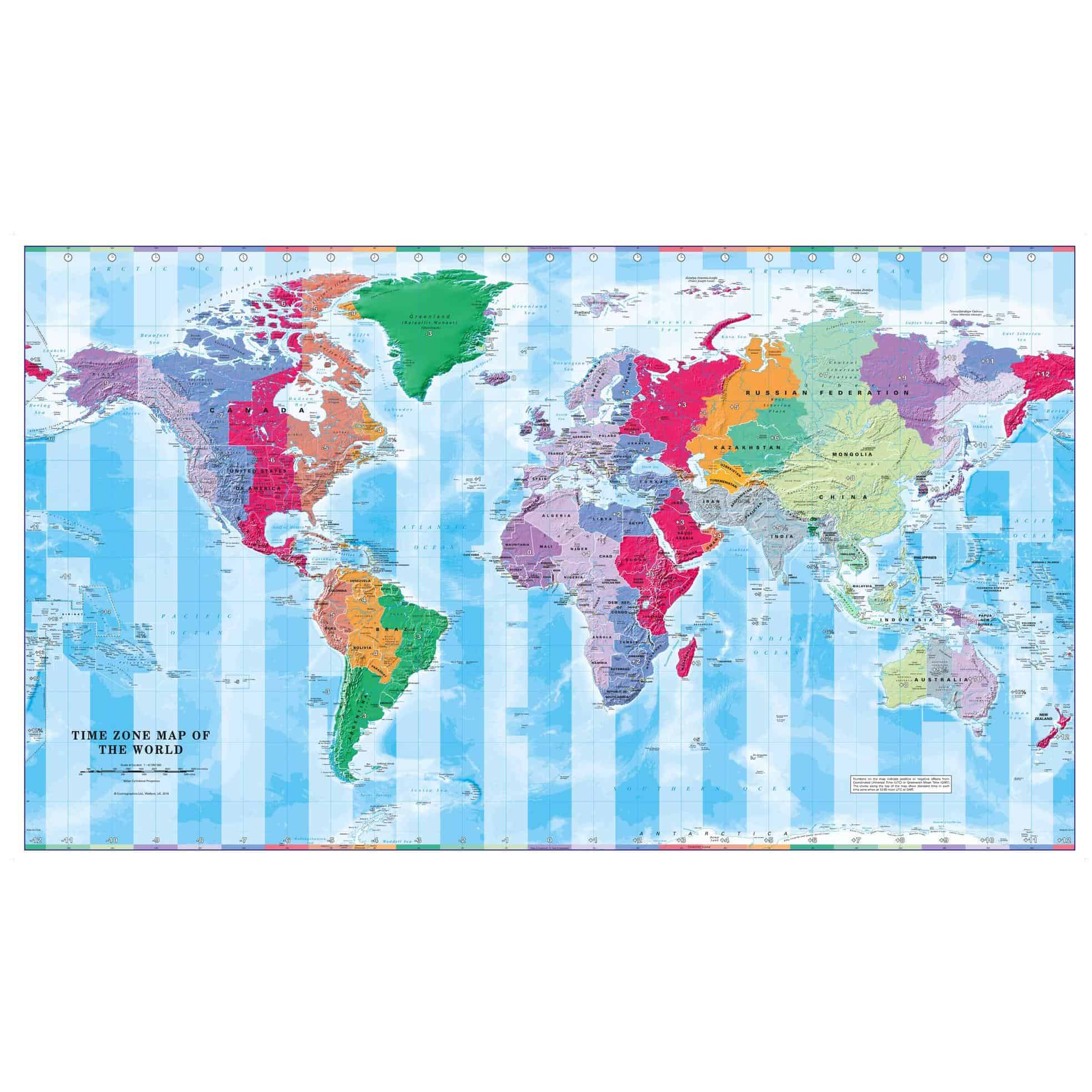 Time Zone Wall Map of the World by Cosmographics - The Map Shop