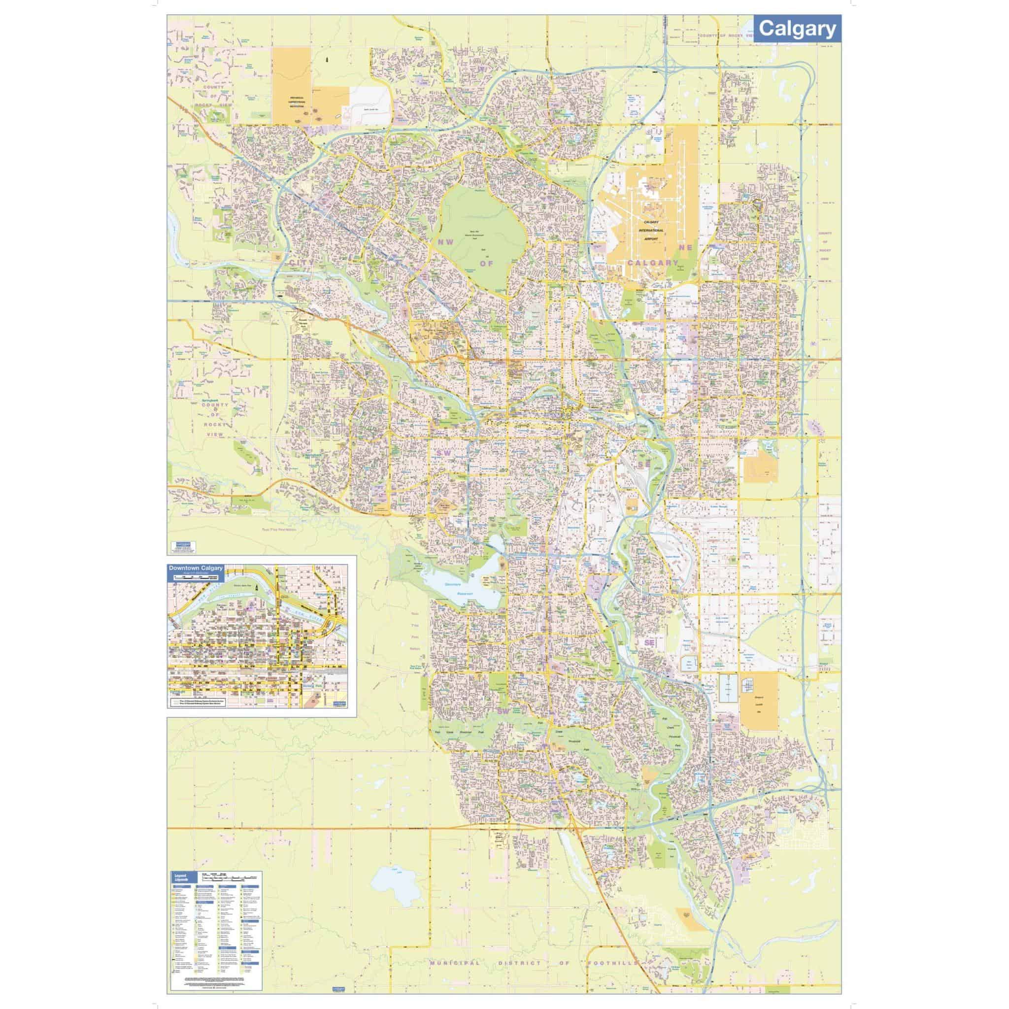 Calgary Wall Map, Street Detail, Large | Map Shop