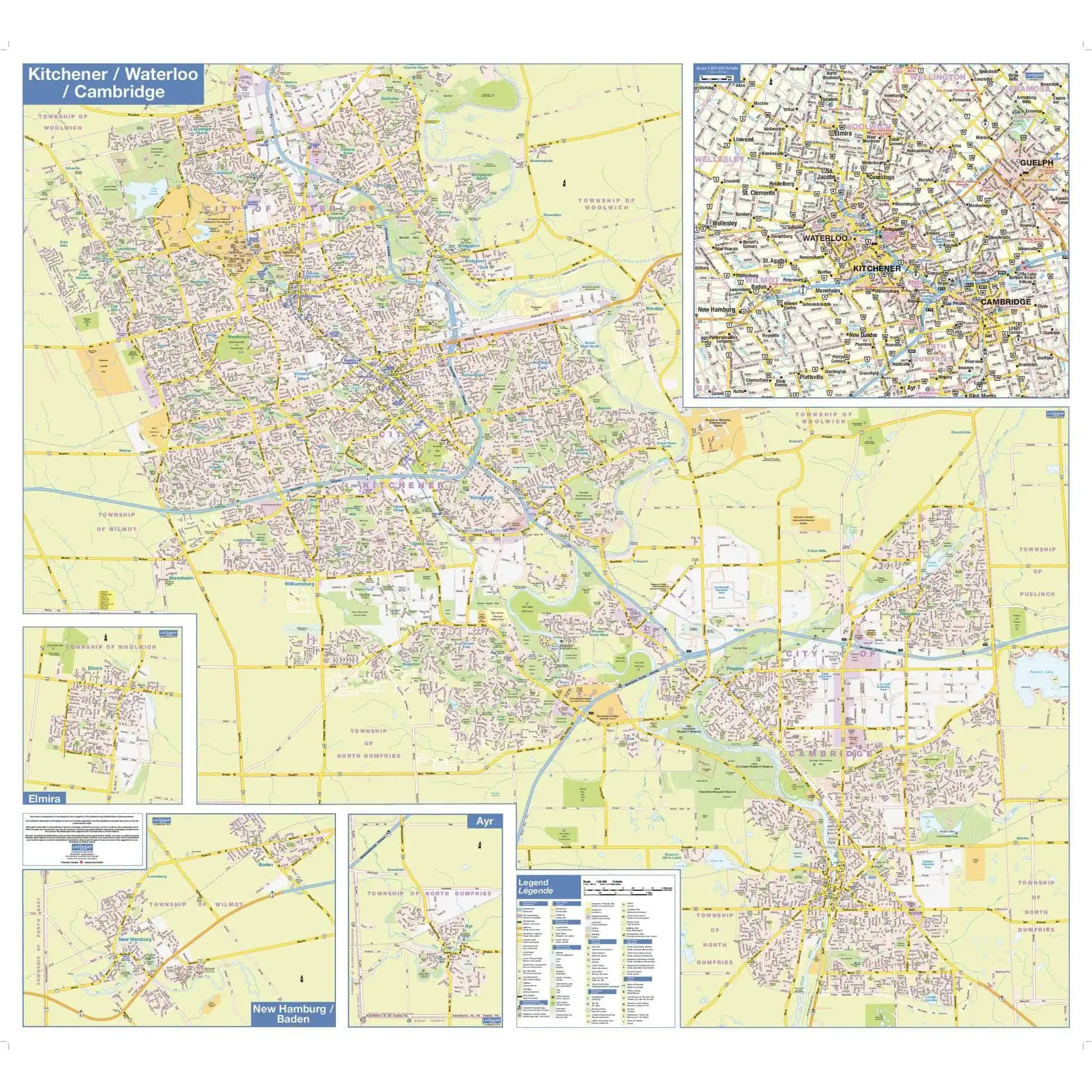 Kitchener-Waterloo-Cambridge city maps, detailed regional and neighborhood layouts, ideal for travel, navigation, and local exploration.