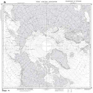 Detailed Arctic exploration map with topographical details and navigational routes, perfect for researchers and adventurers planning polar expeditions.