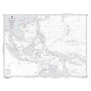Detailed maritime navigation chart showing the Indonesian archipelago with depth contours and navigational aids, ideal for sailors and maritime professionals.