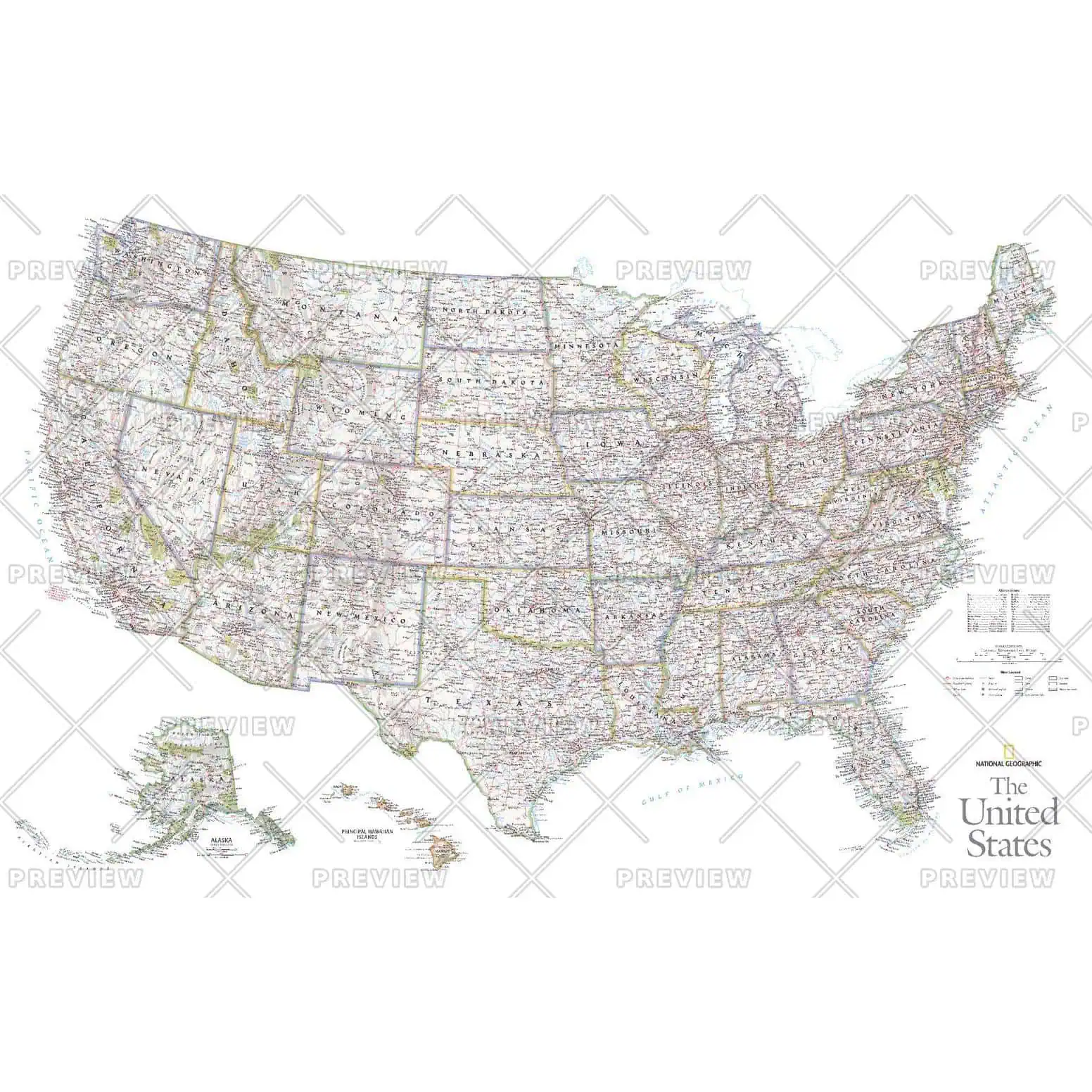 Detailed vintage map of the United States showcasing state boundaries, cities, and geographic features for navigation, travel planning, and geographic reference.