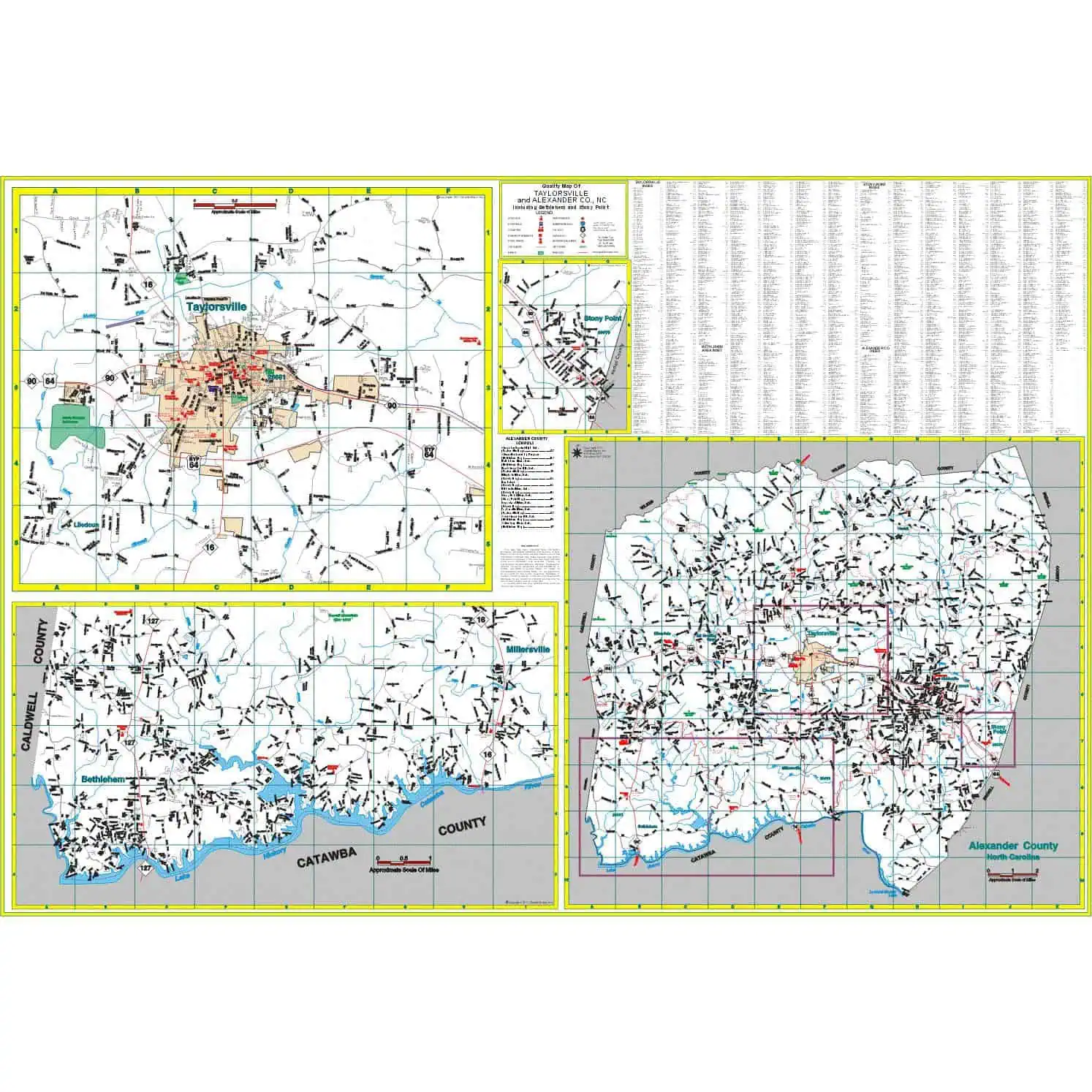 Detailed map of Taylorsville, North Carolina, showcasing local streets, geographic features, and nearby towns for accurate navigation and regional exploration.