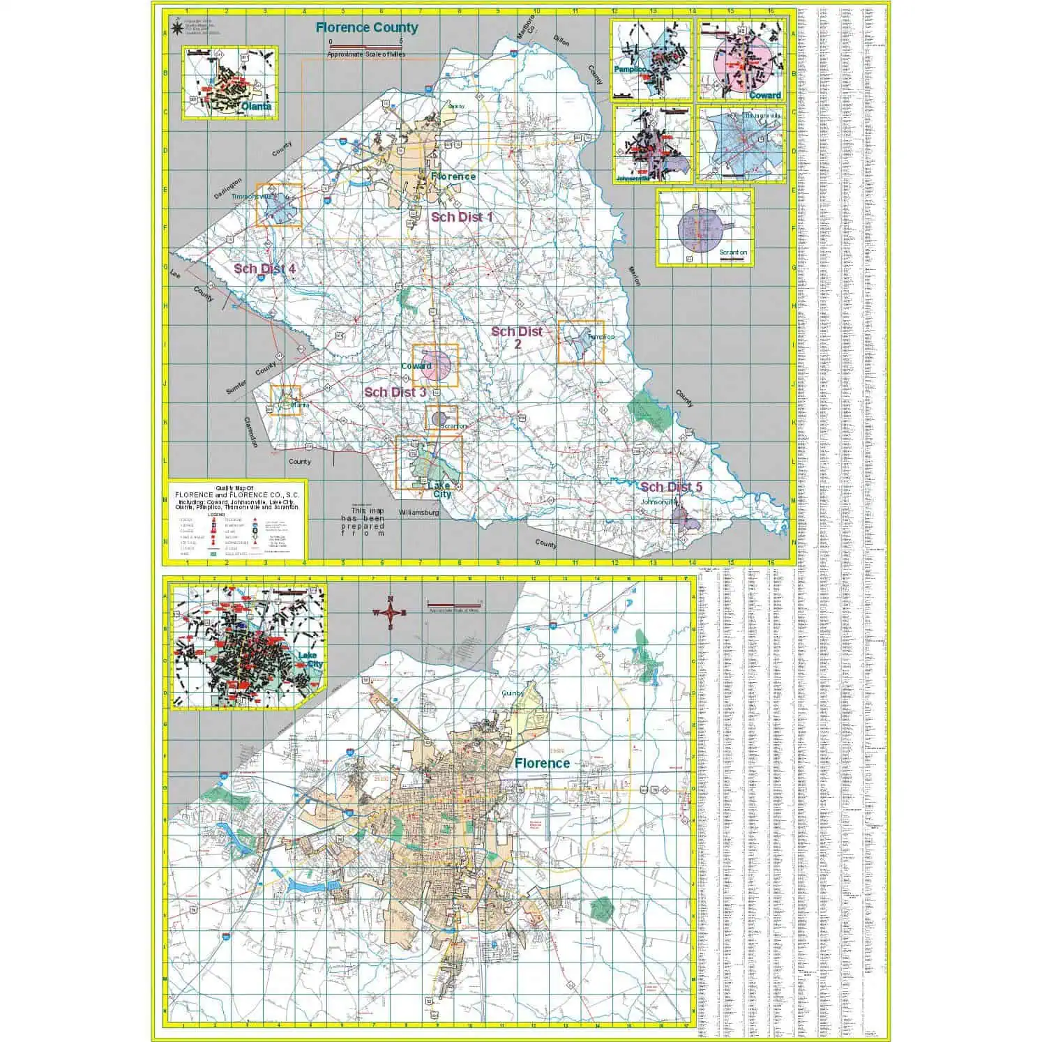 Detailed maps of Florence County, South Carolina, including city layouts, school districts, and geographic features, available at The Map Shop for accurate navigation and planning.