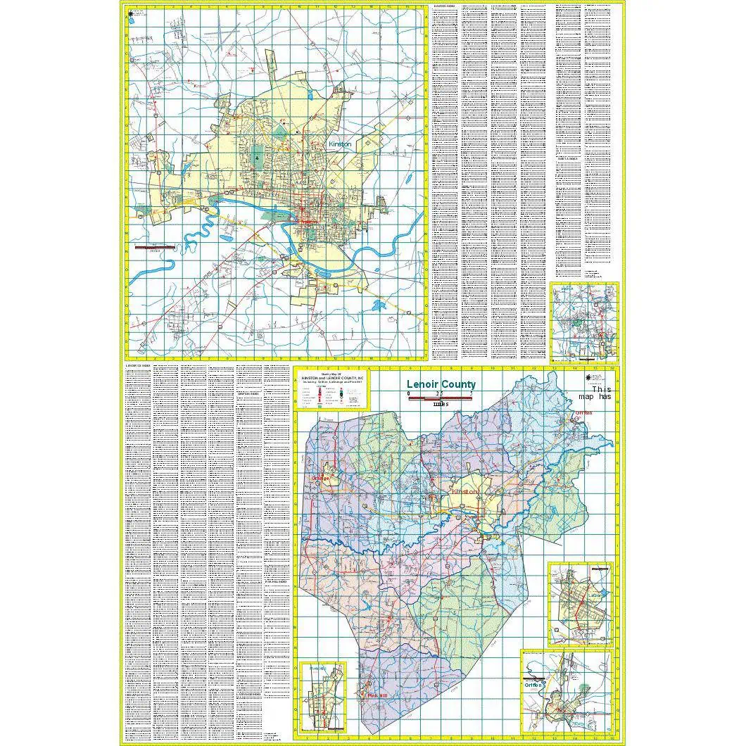 Detailed map of Kinston and Lenoir County, North Carolina, featuring roads, waterways, and geographic details for accurate navigation and cartography.