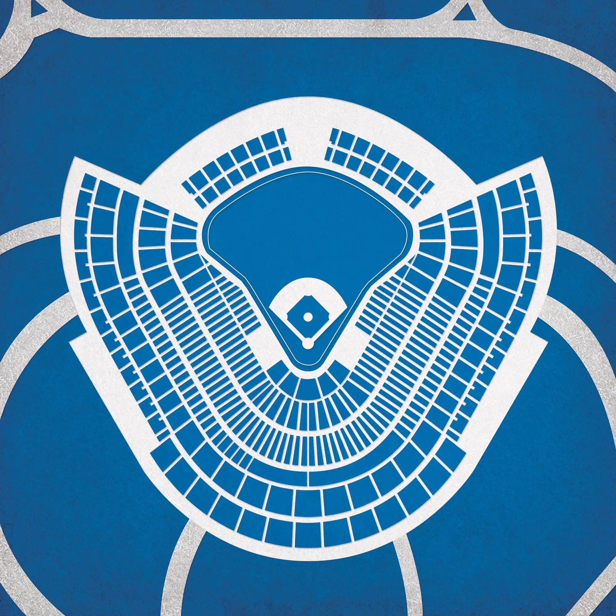 Detailed blueprint of a baseball stadium with seating layout, highlighting sports venue maps and stadium seating charts for fans.