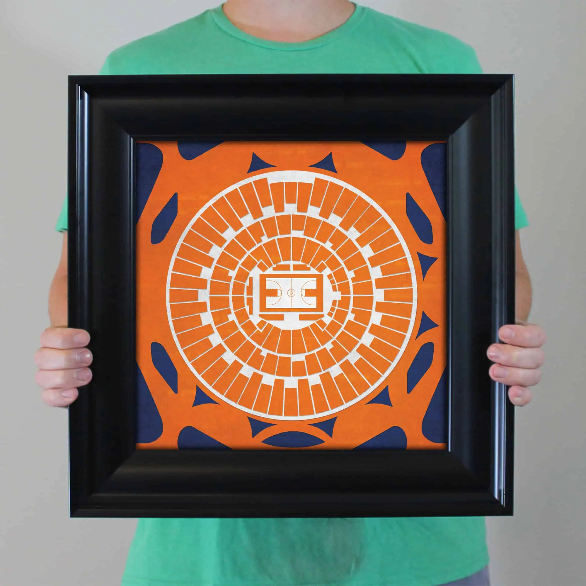 Colorful digital hockey arena seating chart poster with vibrant orange and blue design, perfect for sports fans and hockey enthusiasts.