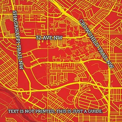 Detailed street map highlighting 32 Ave NW, Sewganap Prairie NW, and Crowchild Trail NW in Calgary, Alberta, showcasing digital mapping and navigation solutions from The Map Shop.