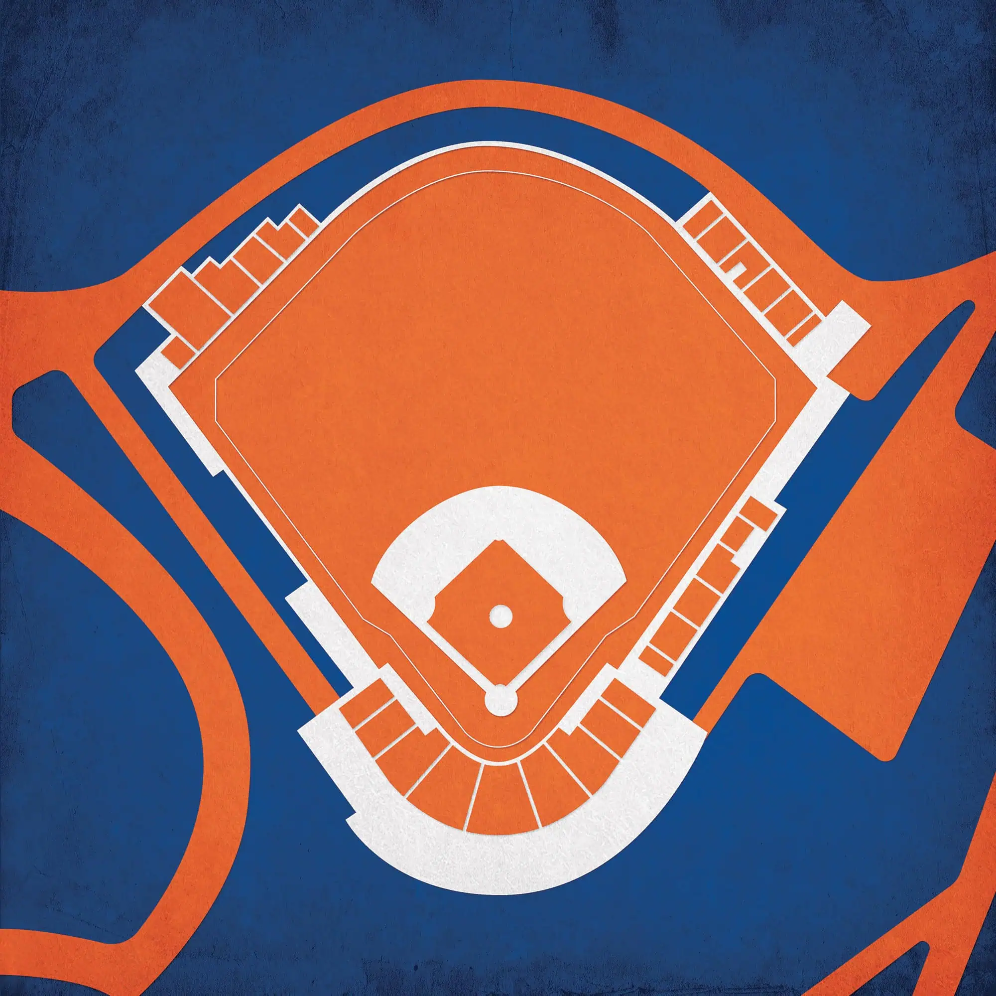 Aerial view of a baseball stadium, showing seating areas, field, and surrounding roads, ideal for sports maps, seating charts, and sports venue guides.