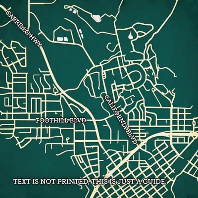 Detailed street map of Foothill Boulevard and associated roads in a minimalist design, ideal for navigation and geographic reference.