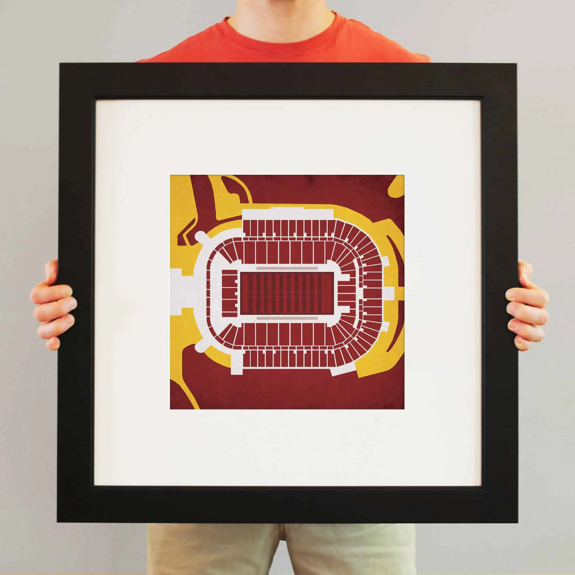 Colorful stadium map artwork framed wall decor for sports fans and stadium enthusiasts.