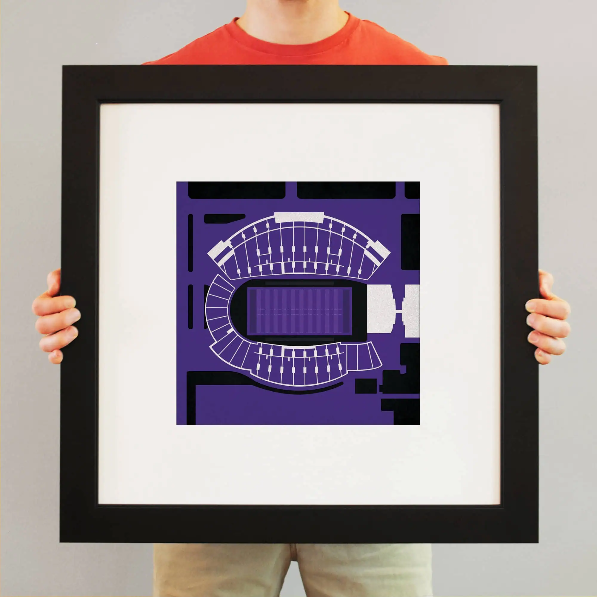 Blueprint of a stadium with seating arrangements and structural details, showcasing architectural design services for arenas and sports venues from The Map Shop.