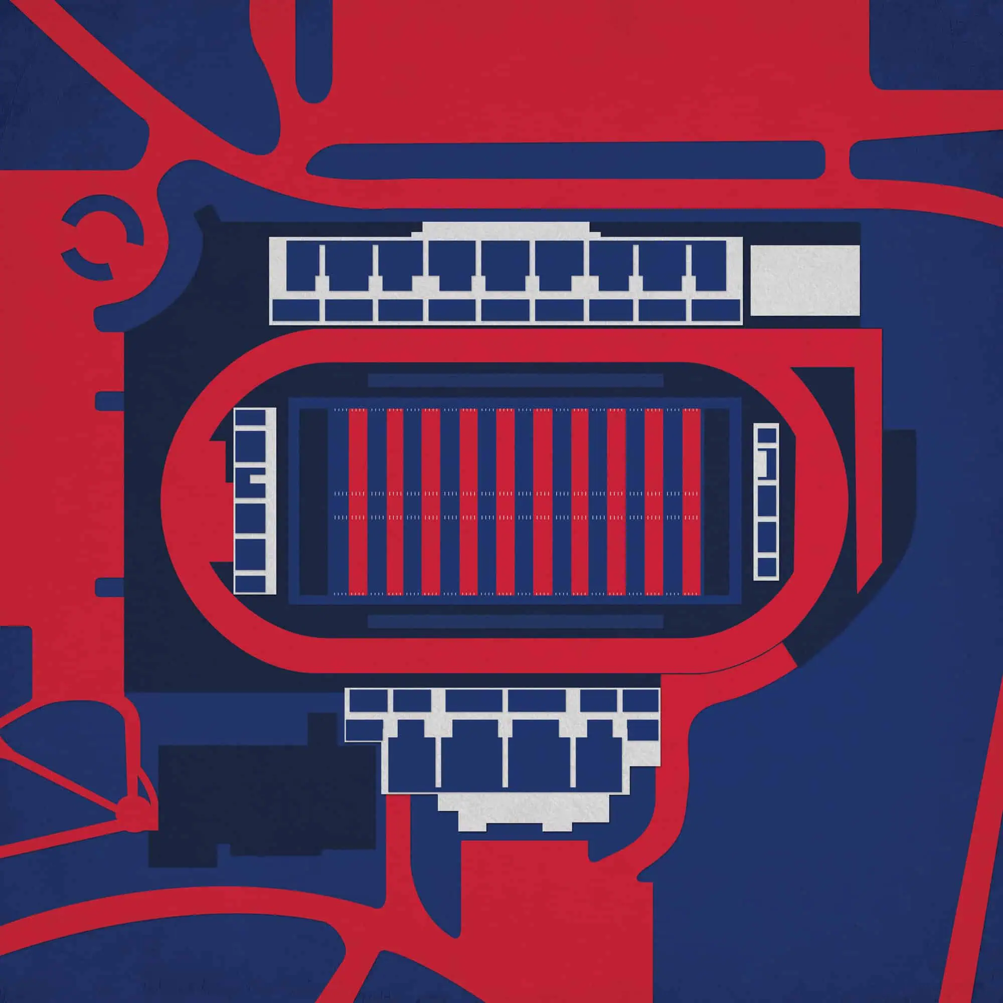 Modern digital illustration of a stadium map showcasing seating arrangements, entrances, and surrounding roads for accurate event navigation and enhanced travel planning.