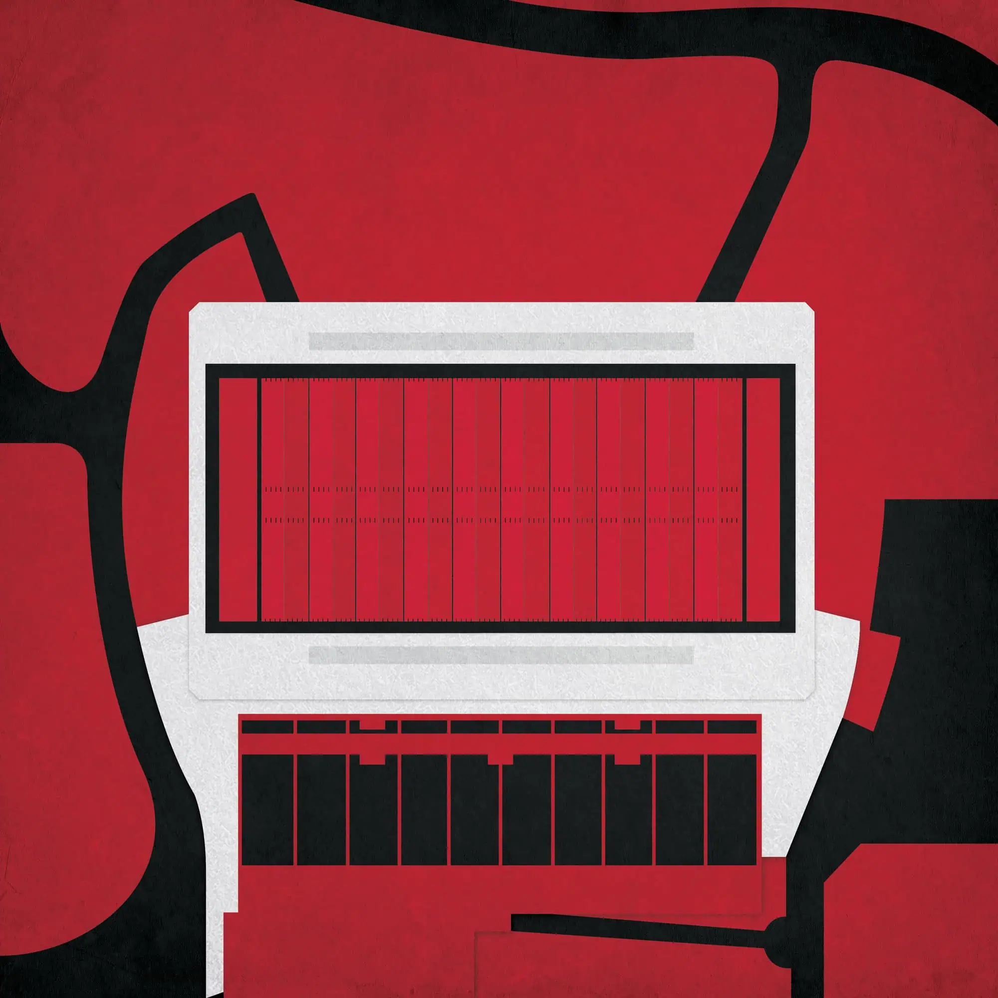 A digital map or GPS device on a travel desk, showcasing navigation tools for travelers, with a red background and black accents.