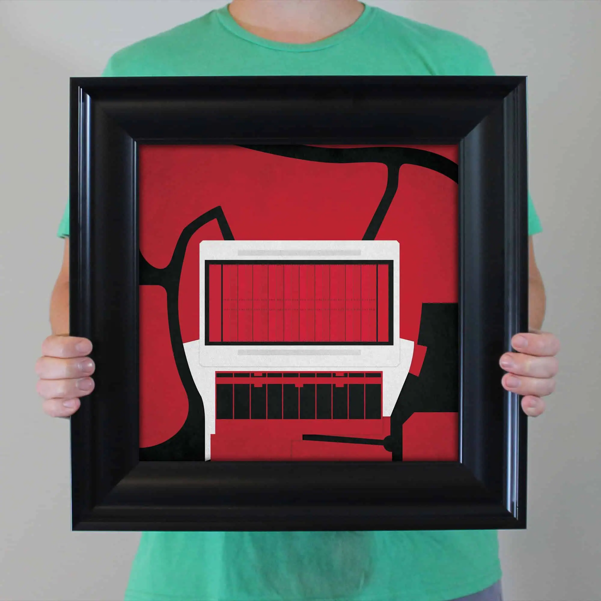 Map shop framed artwork featuring a stylized computer keyboard and abstract background design emphasizing cartography and digital mapping tools.