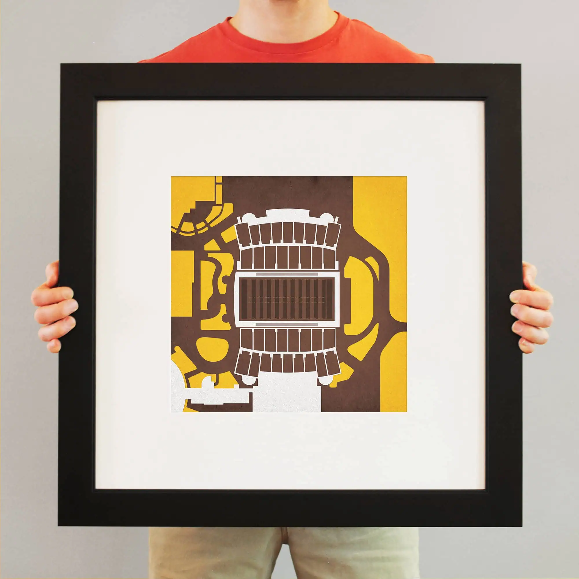 Colorful abstract art print featuring geometric shapes and a modern design, perfect for home or office decor with a focus on contemporary artwork.