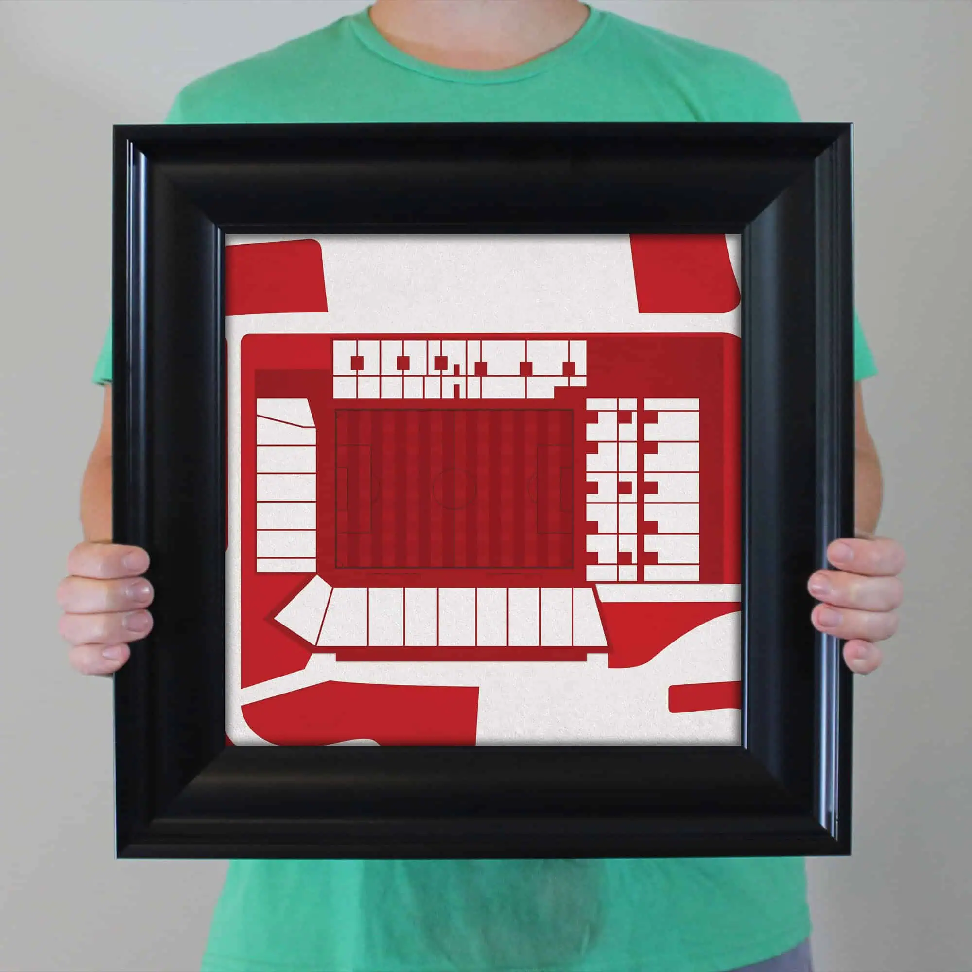 Detailed map of a sports stadium with seating sections, field, and surrounding pathways, designed for fans and visitors. Perfect for sports maps, stadium seating charts, and event planning.